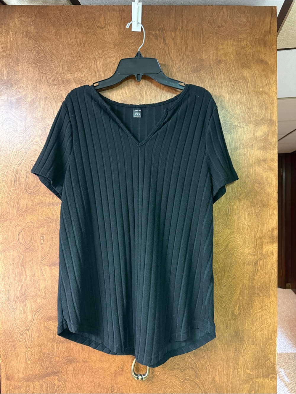 Black Ribbed V-Neck Women’s Top